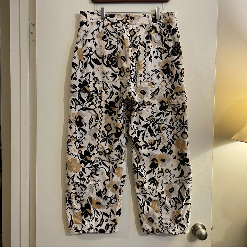 Anthropologie Tapered Floral Corduroy Pants Barrel size 14 - Picture 2 of 7